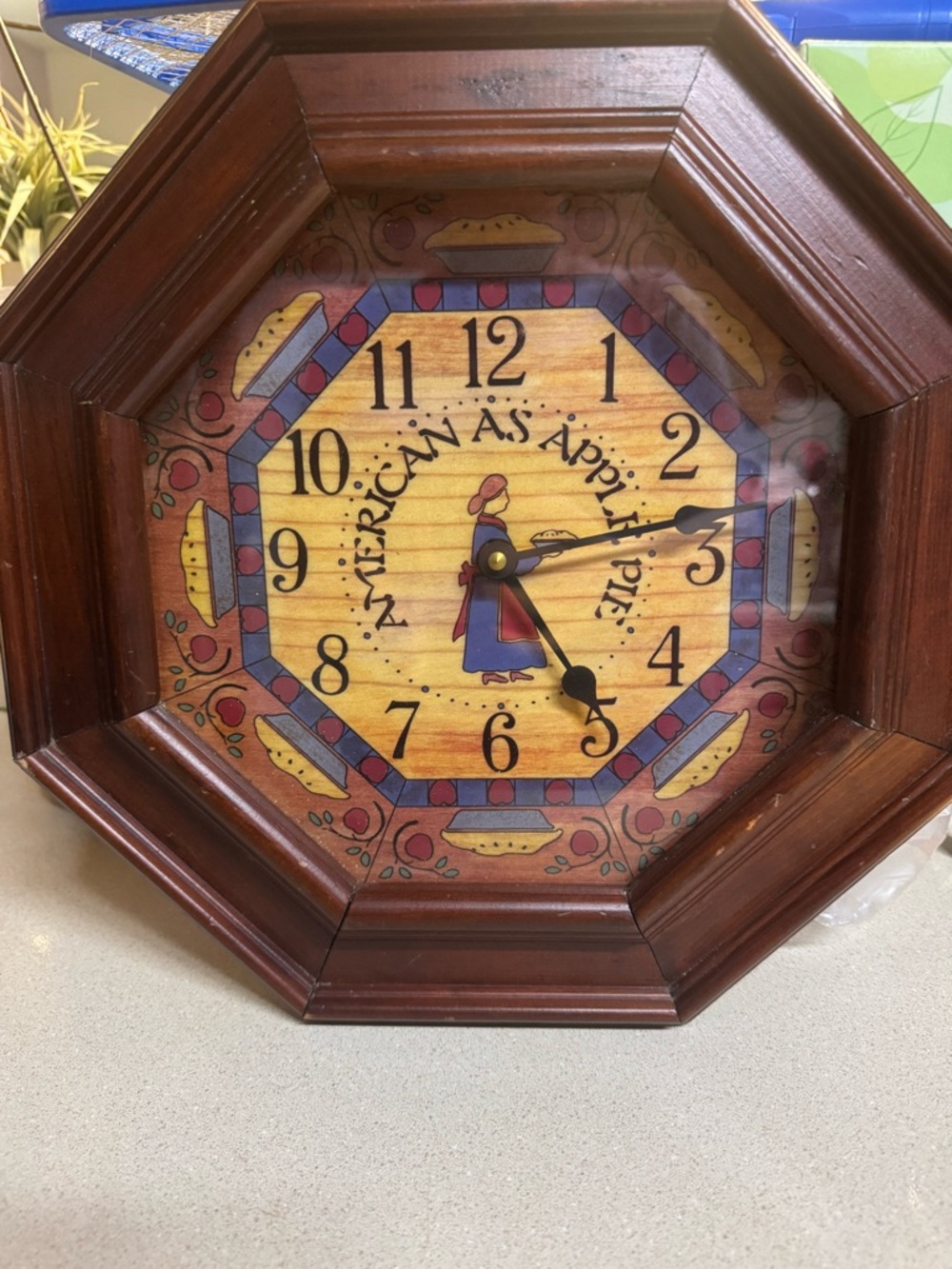 American As Apple Pie Octagonal Wall Clock - Brown Frame